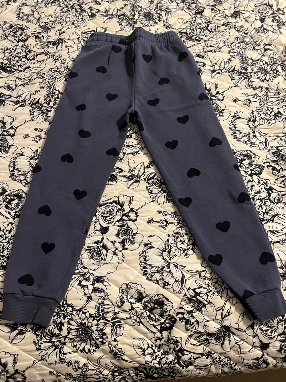 H&M Girls Gray Joggers with Black Heart Print